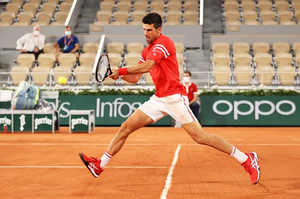 Novak Djokovic Serbia backhand v Matteo Berrettini French Open 2021