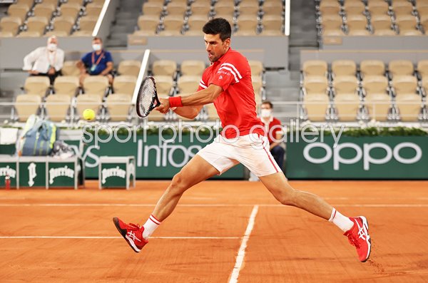 Novak Djokovic Serbia backhand v Matteo Berrettini French Open 2021