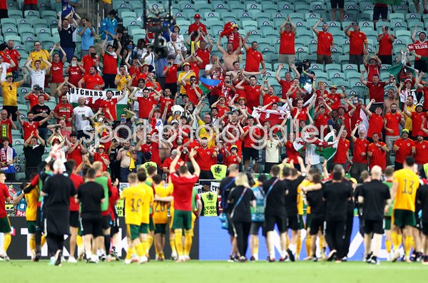 Wales players and fans celebrate v Turkey Baku Euro 2020 
