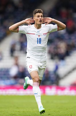 Patrik Schick Czech Republic celebrates goal v Scotland Euro 2020 