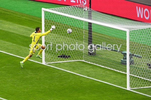 Patrik Schick Czech Republic scores v David Marshall Scotland Euro 2020