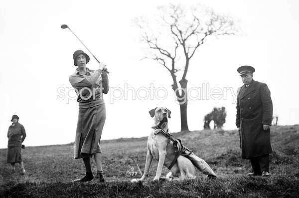 Vera White Surbiton golf club with her dog 'Barney' Canine Caddie 1931