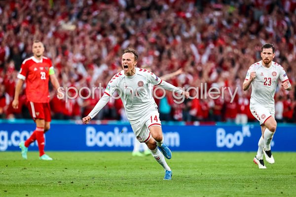 Mikkel Damsgaard Denmark scores v Russia Euro 2020 