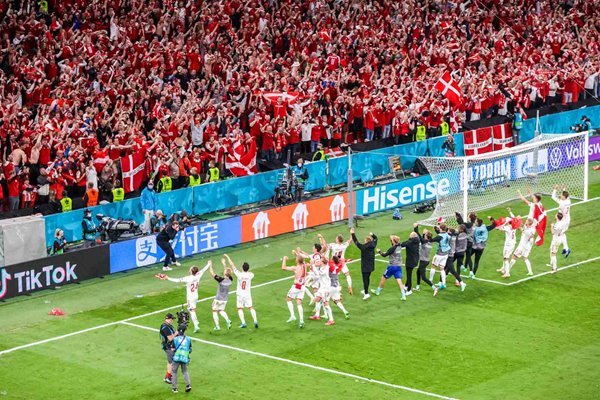 Denmark players & fans celebrate qualification from Group B Euro 2020
