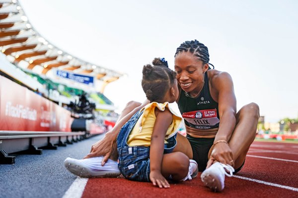 Allyson Felix celebrates with daughter Camryn US 2020 Olympic Trials  