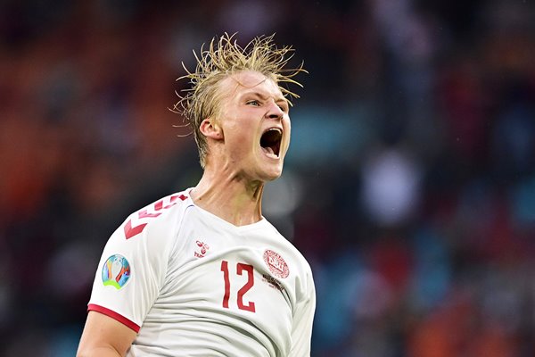 Kasper Dolberg Denmark celebrates v Wales Last 16 Euro 2020
