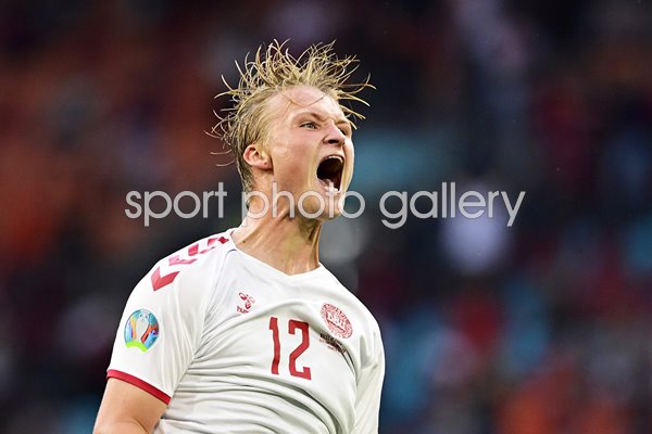Kasper Dolberg Denmark celebrates v Wales Last 16 Euro 2020