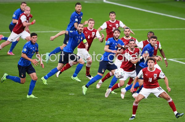 Matteo Pessina, Leonardo Bonucci & Manuel Locatelli Italy v Austria Euro 2020
