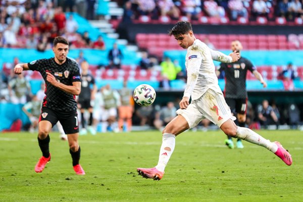 Alvaro Morata Spain scores v Croatia Last 16 Euro 2020