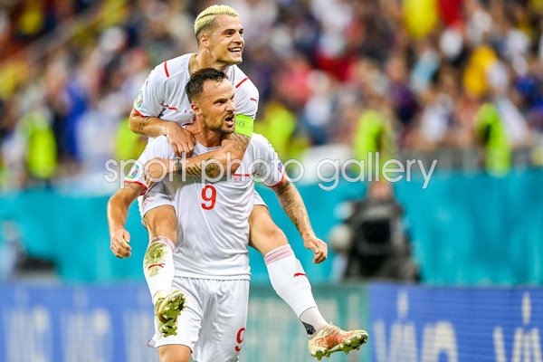 Haris Seferovic & Granit Xhaka Switzerland celebrate Last 16 Euro 2020