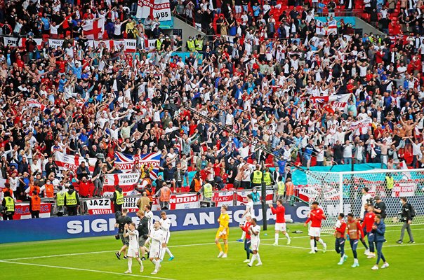 England players and fans celebrate v Germany Wembley Euro 2020 
