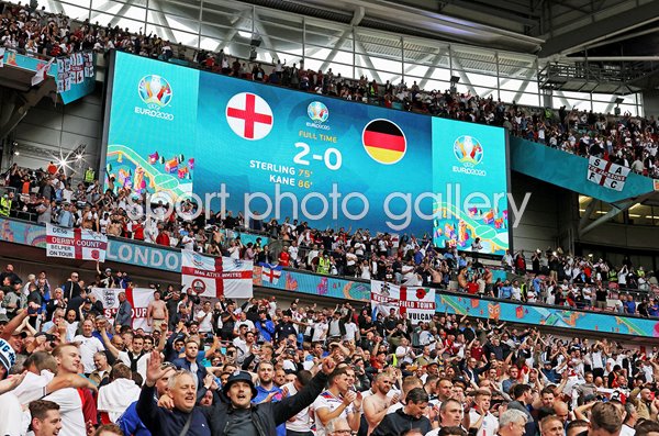England fans celebrate under big screen Wembley Euro 2020 