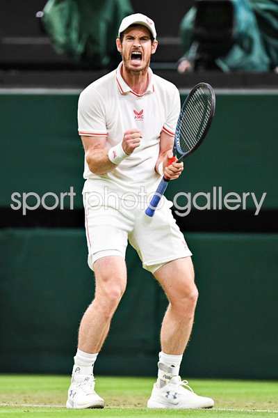 Andy Murray Great Britain celebrates v Oscar Otte Wimbledon 2021