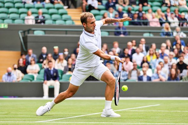 Dan Evans Great Britain in control v Dusan Lajovic Wimbledon 2021