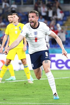 Jordan Henderson England celebrates goal v Ukraine Rome Euro 2020 