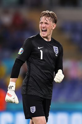 Jordan Pickford England celebrates v Ukraine Rome Euro 2020 