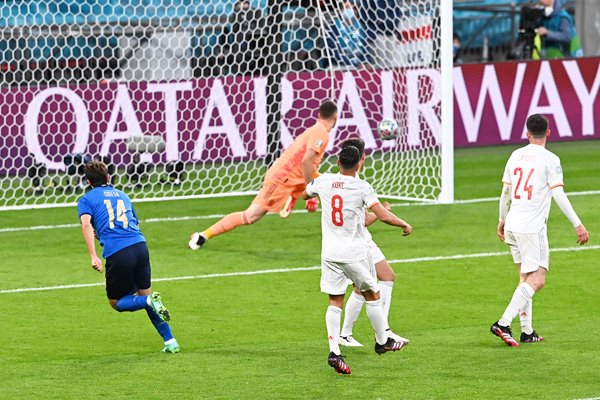 Federico Chiesa Italy scores goal v Spain Semi-final Euro 2020