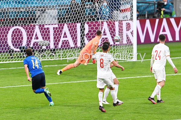 Federico Chiesa Italy scores goal v Spain Semi-final Euro 2020