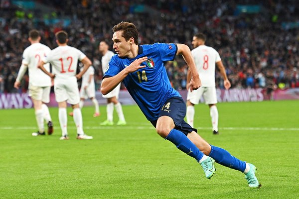 Federico Chiesa Italy celebrates v Spain Semi-final Euro 2020