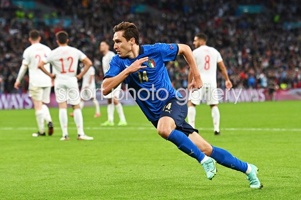 Federico Chiesa Italy celebrates v Spain Semi-final Euro 2020