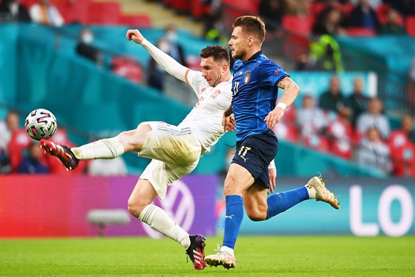 Aymeric Laporte Spain v Ciro Immobile Italy Semi Final Euro 2020 