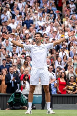Novak Djokovic Serbia celebrates 20th Grand Slam win Wimbledon 2021