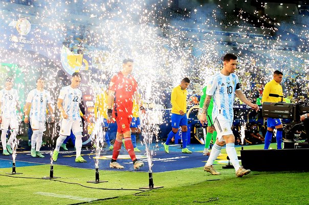 Lionel Messi leads out Argentina Copa America Final Rio 2021