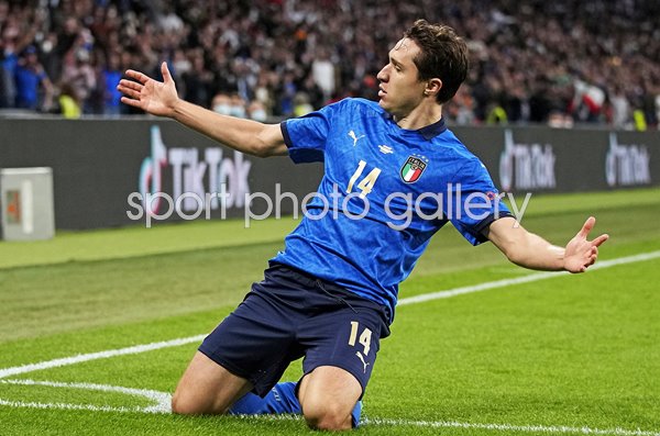 Federico Chiesa Italy celebrates goal v Spain semi final Euro 2020