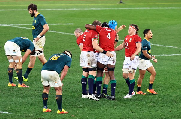 British & Irish Lions celebrate 1st Test win v South Africa Cape Town 2021