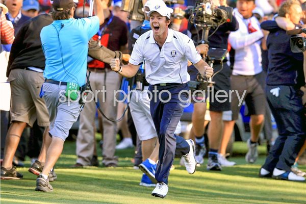 Rory McIlroy celebrates Kaymer Ryder Cup winner