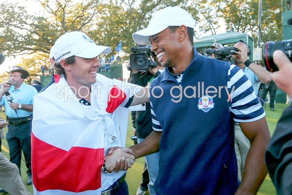 Rory McIlroy and Tiger Woods after Ryder Cup 2012