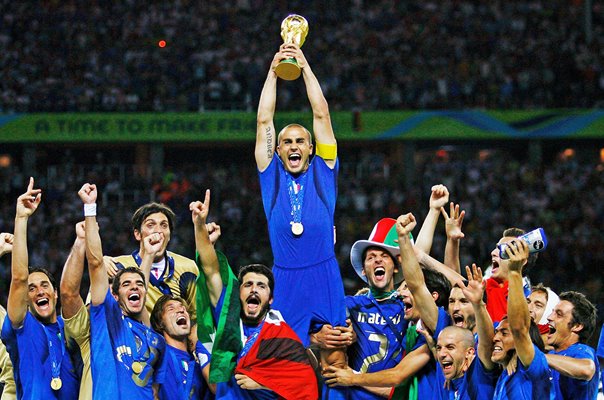 Fabio Cannavaro Italy captain lifts World Cup trophy Berlin 2006