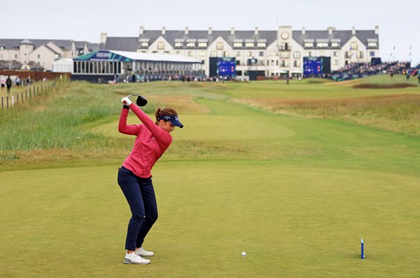 Georgia Hall England 18th tee Women's British Open Carnoustie 2021