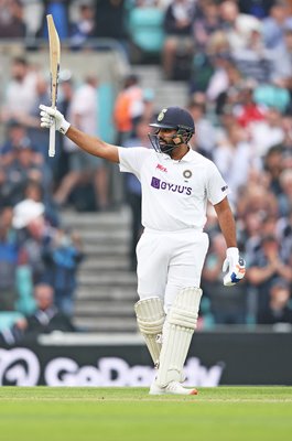 Rohit Sharma India celebrates century v England Oval Test 2021