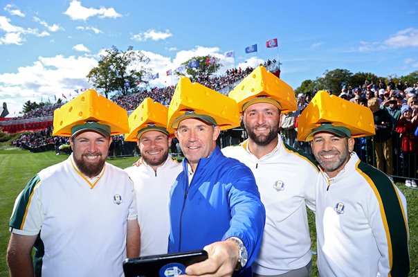 European players wear trademark Wiscsonsin Cheese Heads Ryder Cup 2020