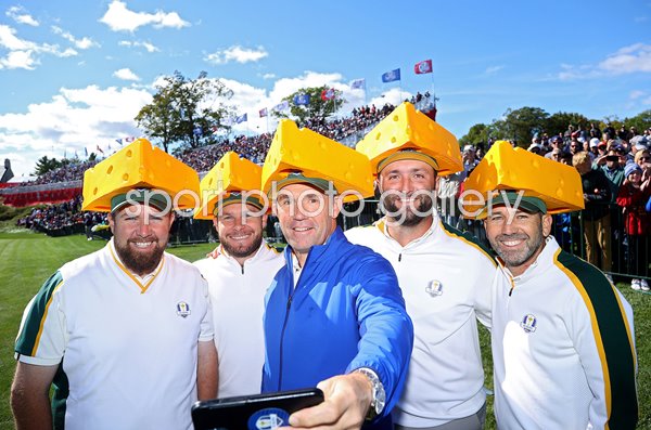 European players wear trademark Wiscsonsin Cheese Heads Ryder Cup 2020