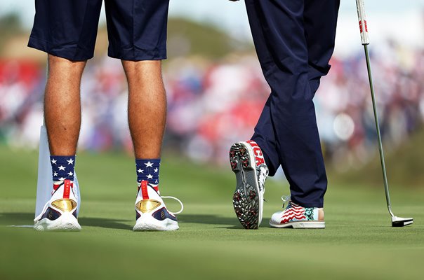 Justin Thomas & Caddie USA patriotic footwear Ryder Cup 2020