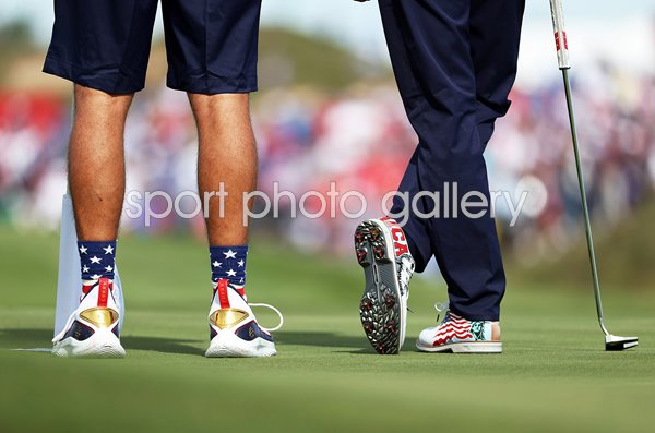 Justin Thomas & Caddie USA patriotic footwear Ryder Cup 2020