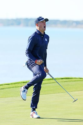 Justin Thomas USA celebrates Day 2 Foursomes Ryder Cup 2020