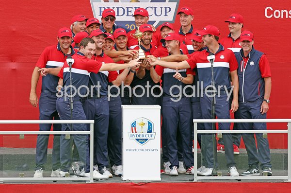 Players and captains celebrate USA Ryder Cup Win Whistling Straits 2021