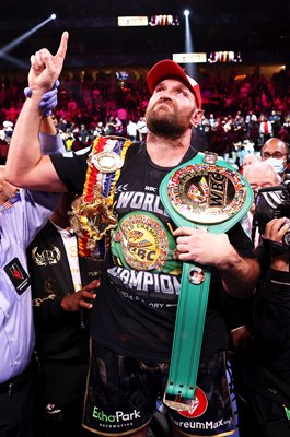 Tyson Fury celebrates v Deontay Wilder Trilogy Fight win 2021