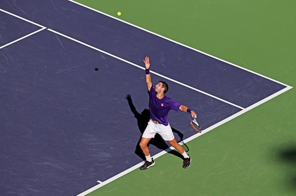 Cameron Norrie Great Britain serves Indian Wells Final 2021