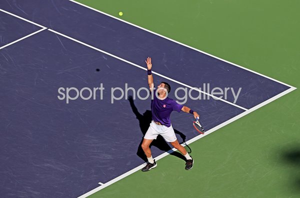 Cameron Norrie Great Britain serves Indian Wells Final 2021