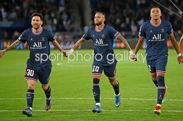 Lionel Messi, Neymar and Kylian Mbappe PSG Champions League 2021