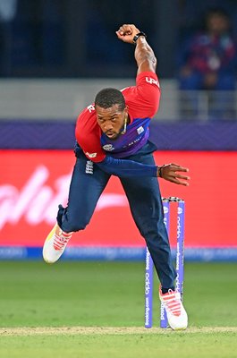 Chris Jordan England bowls v West Indies T20 World Cup 2021