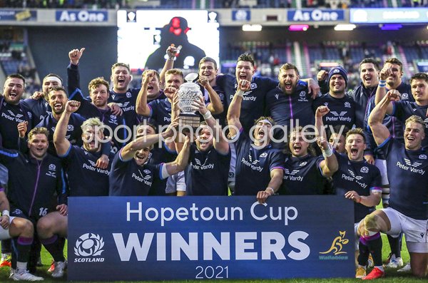 Scotland celebrate win v Australia Murrayfield 2021