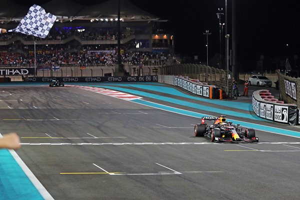 Max Verstappen Red Bull Chequered Flag Abu Dhabi Grand Prix 2021