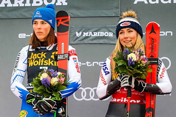 Petra Vlhova Slovakia & Mikaela Shiffrin USA Ski Rivals Slovenia 2019