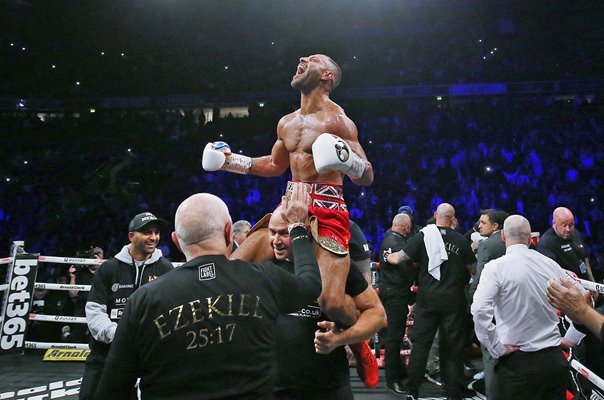 Kell Brook celebrates win v Amir Khan Manchester 2022