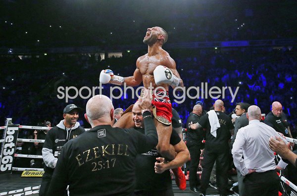 Kell Brook celebrates win v Amir Khan Manchester 2022